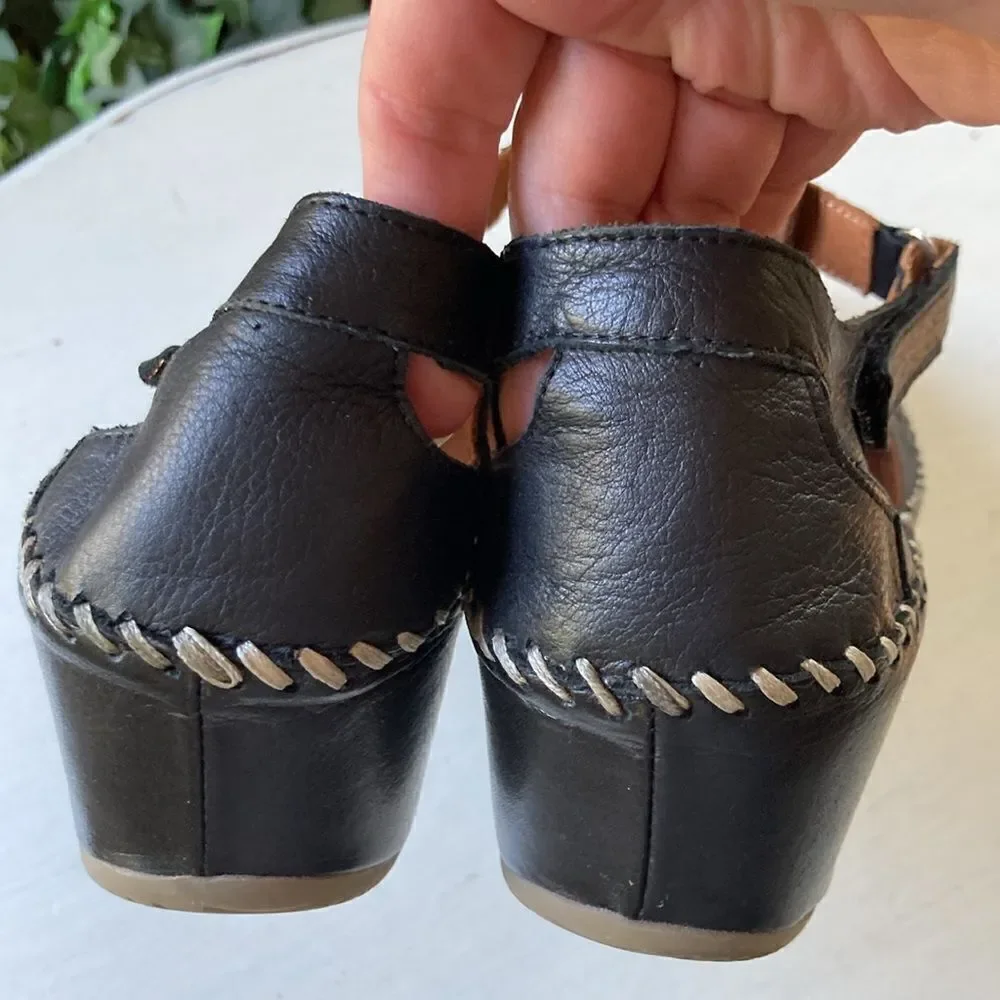 Biza Genuine Soft Leather Lazer Cutout T-Strap Wedge Shoes EUR  38